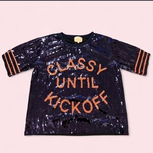 Judith March “Classy Until Kickoff” Navy Sequin Gameday Top | S/M